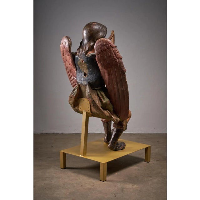 Antique Hand-Painted Wooden Angel and Harp Sculpture For Sale - Image 5 of 11
