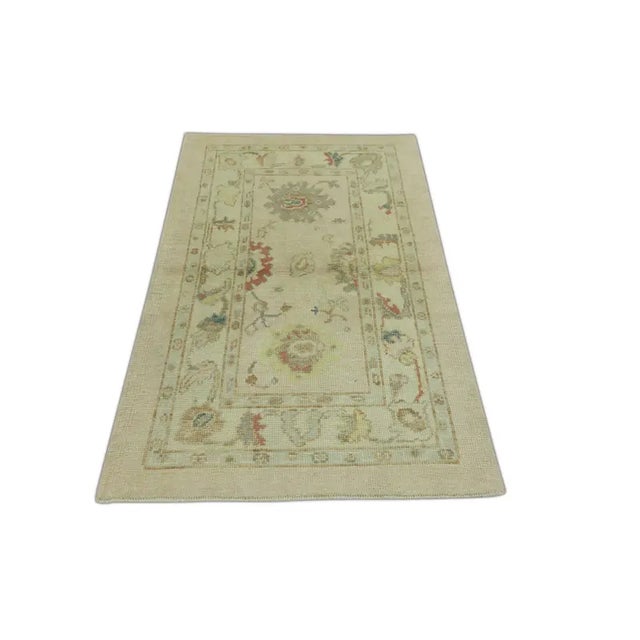 Turkish Turkish Oushak Rug Modern Beige Multicolor Handwoven Rug 3'1" X 5' For Sale - Image 3 of 6