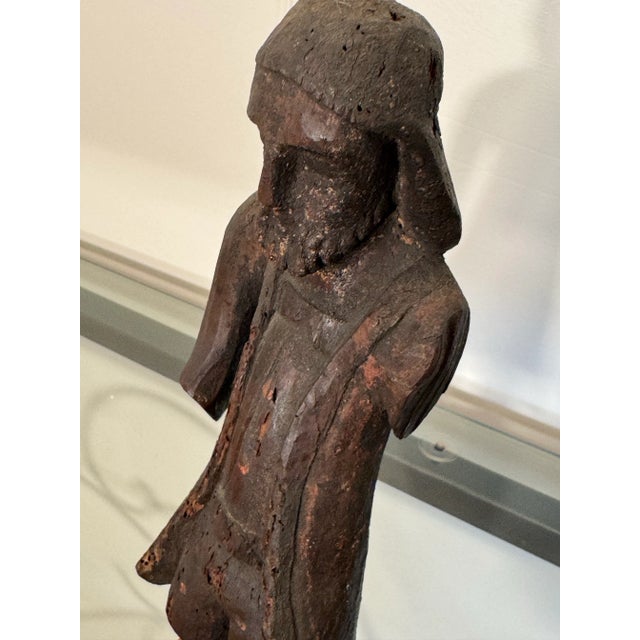 Antique Spanish Revival Santos Religious Relic Solid Wood Tabletop Figure For Sale - Image 9 of 12