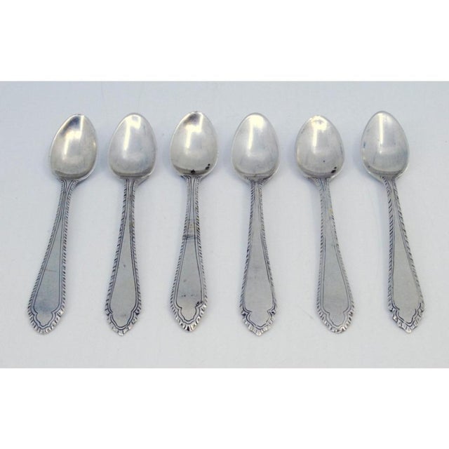 Silver Coffee Spoons with Grooves Along the Handles, Set of 6, in Very Good conditions. Designed 1920 to 1949 This piece...