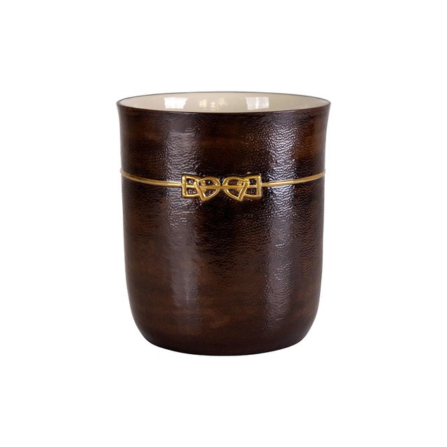 Dressage Waste Basket Moka- Gold, Villari Home Couture, Made in Italy. The perfect embodiment of Mid-Century modern style...