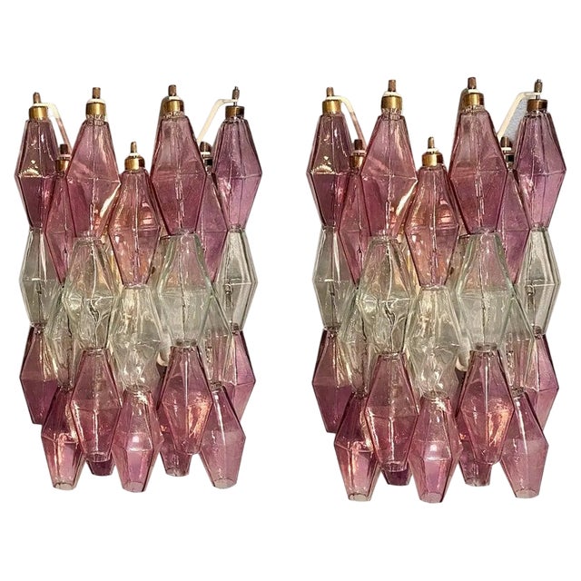 Pink and Clear Poliedri Sconces by Carlo Scarpa for Venini, 1980s, Set of 2 For Sale