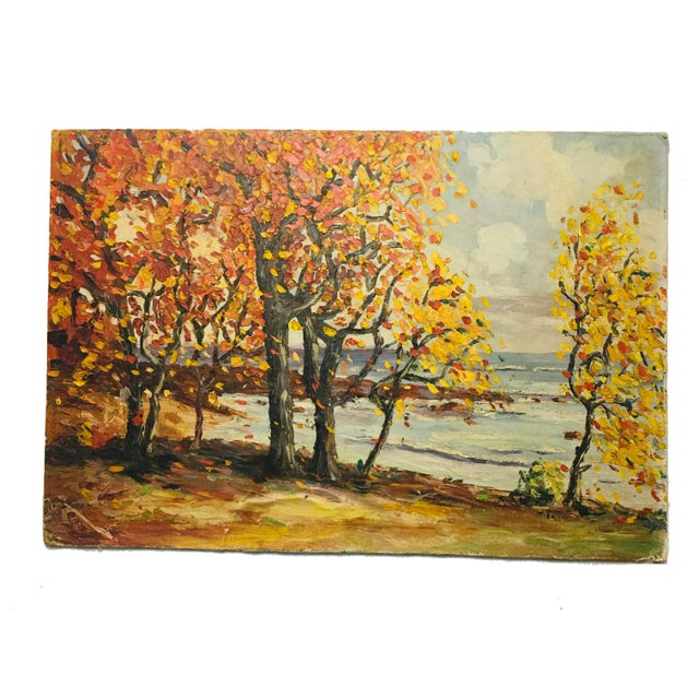 Drawing/Sketching Materials 1938 Autumnal Coastal Landscape Signed Oil Painting For Sale - Image 7 of 7