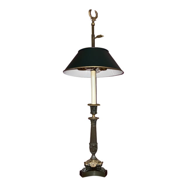 1920s French Empire Patinated Bronze Tole Candlestick Lamp For Sale