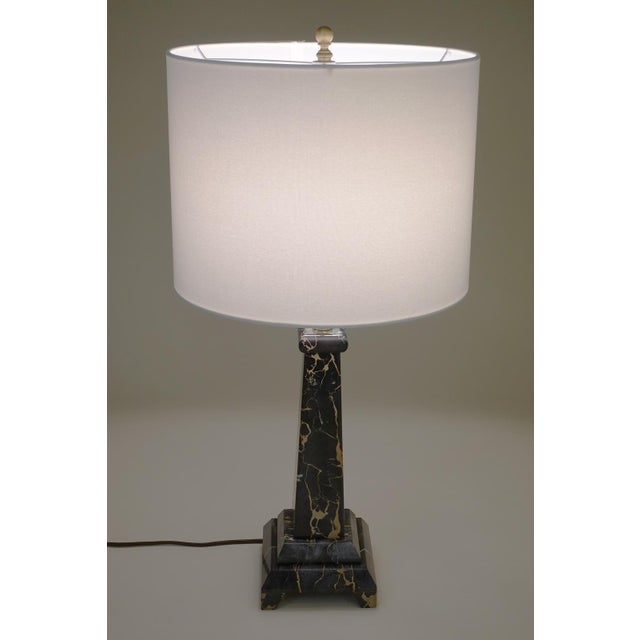 1960s Art Deco Revival Modern Obelisk Column Black Portoro Marble Table Lamp For Sale - Image 9 of 12