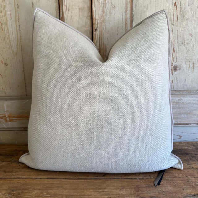 Fromentera: Custom linen blend accent pillow. Color: ciment: A pretty light gray colored nubby style pillow with a...