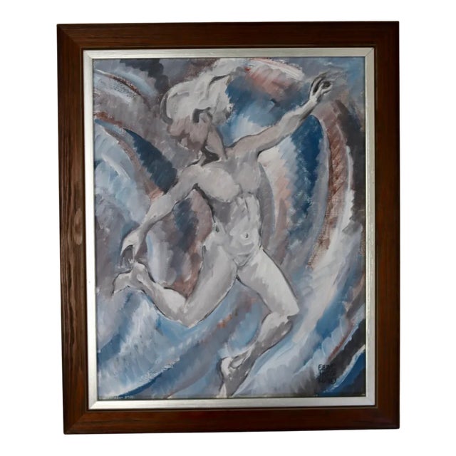 Ebbe Höglund, Leap\., 1960s, Oil on Canvas & Teak, Framed For Sale