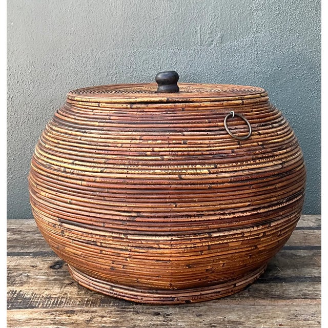 Vintage Pencil Reed Lidded Basket For Sale - Image 10 of 12