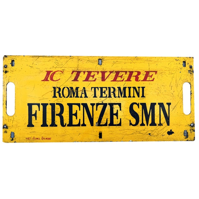 Vintage Italian Double-Sided Metal Train Route Sign: Roma Termini to Firenze SMN, 1970s For Sale