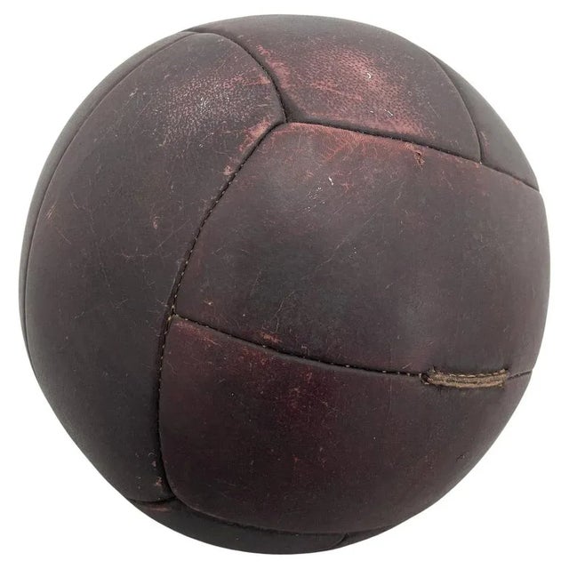 Animal Skin Vintage Mahogony Leather Medicine Ball, 1930s For Sale - Image 7 of 7