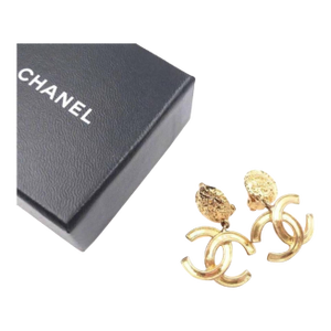 Chanel Vintage Gold Plated CC Textured Clip on Earrings, A Pair