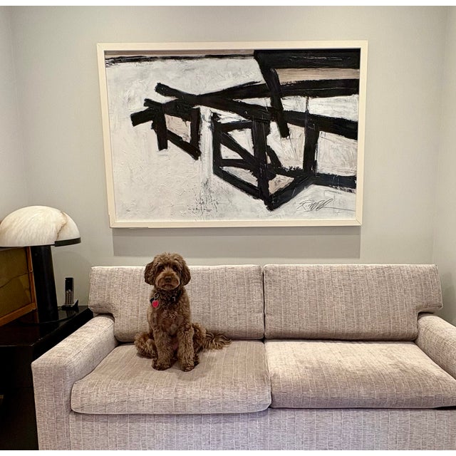 White Manner of Franz Kline, Monumental Mid-Century Modern Op Art Black and White Framed Painting Canvas Art For Sale - Image 8 of 8