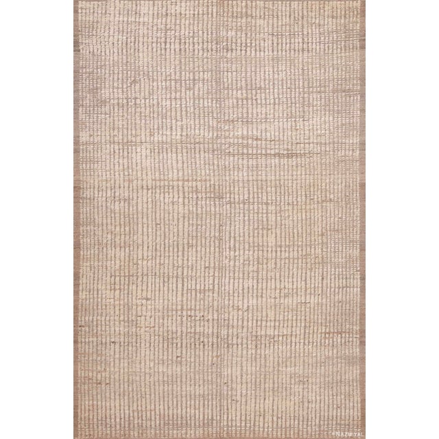 Nazmiyal Collection Light Cream Minimalist Modern Soft Wool Pile Modern Rug For Sale