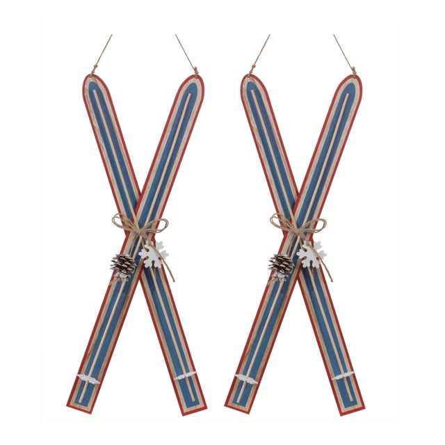 Contemporary Wood Ski Ornament (Set of 2) For Sale - Image 3 of 3