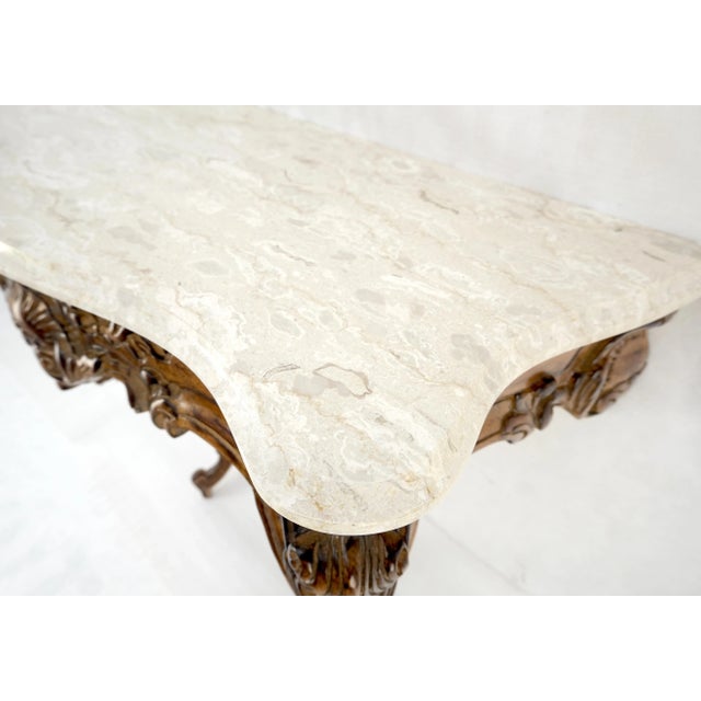 1970s Very Fine Carved Beige Marble Top Italian Console Hall Table For Sale - Image 5 of 8
