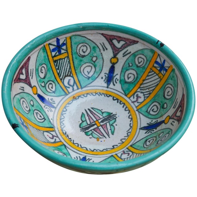 Teal Mid 20th Century Afro-Moresque Ceramic Bowl For Sale - Image 8 of 11