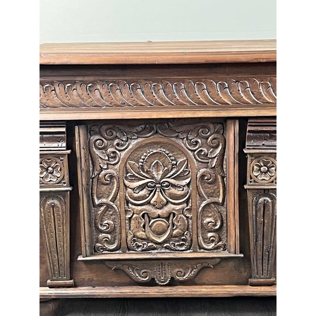 Brown Large 19th Century Renaissance Carved Wooden Chest For Sale - Image 8 of 10