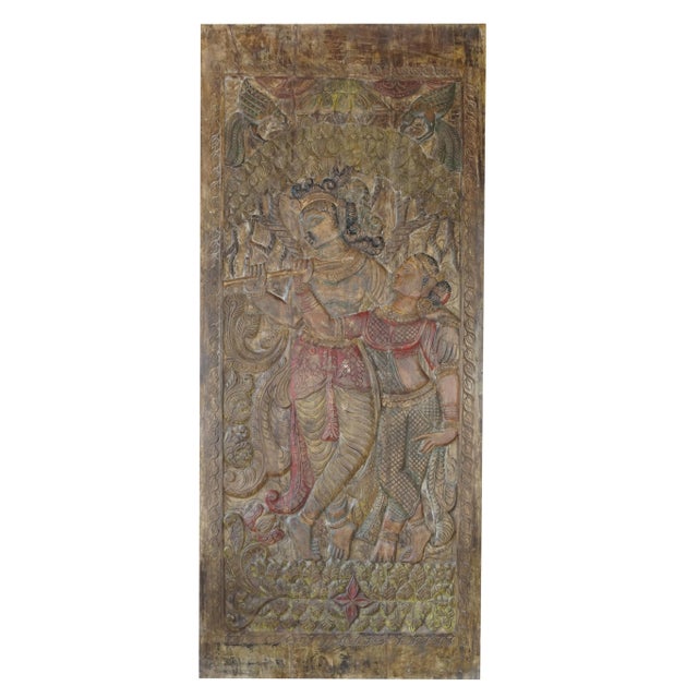 Elevate your space with this exquisite Vintage Radha Krishna Carved Wall Panel, a true testament to traditional Indian...
