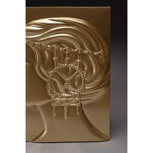 Pair of Secessionist Reliefs Made After Georg Klimt, Sculptural Golden Bas Relief With Female Profiles, Wall Object For Sale - Image 11 of 18