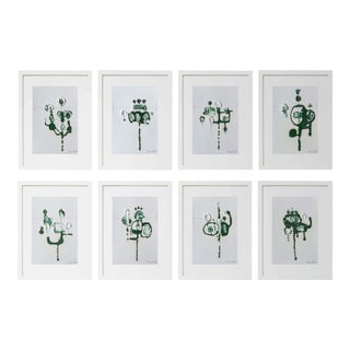 Set of 8 - Unframed One-of-a-Kind Contemporary Organic Modern Dark Green Jewelry Botanical Floral Original Oil Paintings For Sale