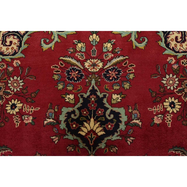 Tabriz Rug 8’3” X 11’3” Red Wool Vintage Traditional Hand-Knotted Carpet For Sale - Image 9 of 15