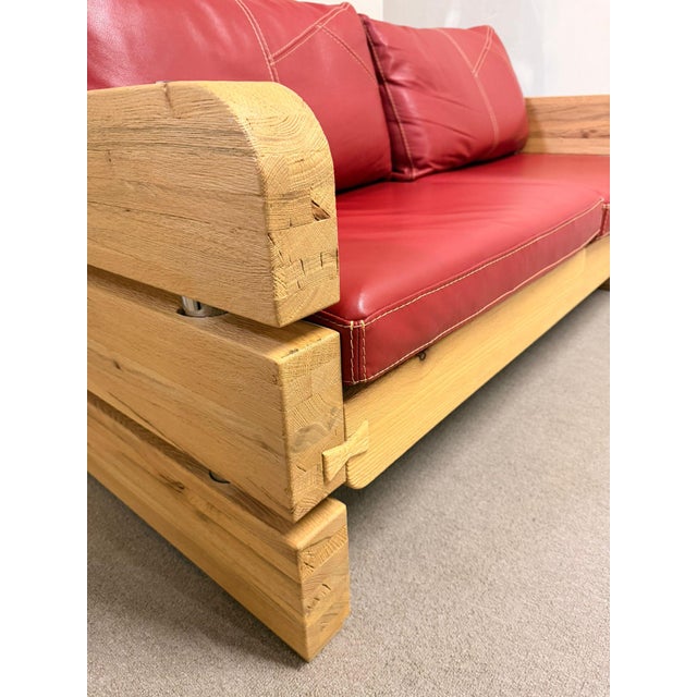 Animal Skin Wood and Red Leather Sofa from Sprenger Möbel, Switzerland, 2000s For Sale - Image 7 of 18