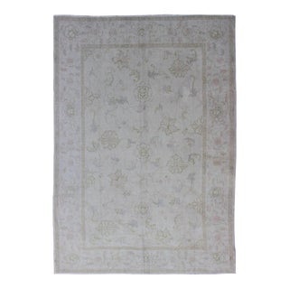 Vintage Turkish Oushak Rug With Pale Ivory Ground and Soft Sage, Blush 6'8 X 9'3 For Sale