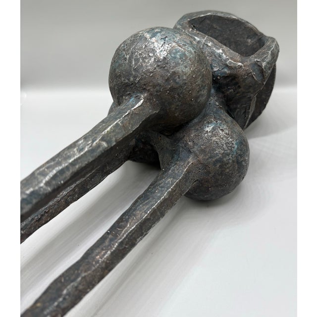 Mid Century Brutalist Bronzed Metal Tribal Tripod Sculpture For Sale - Image 9 of 11