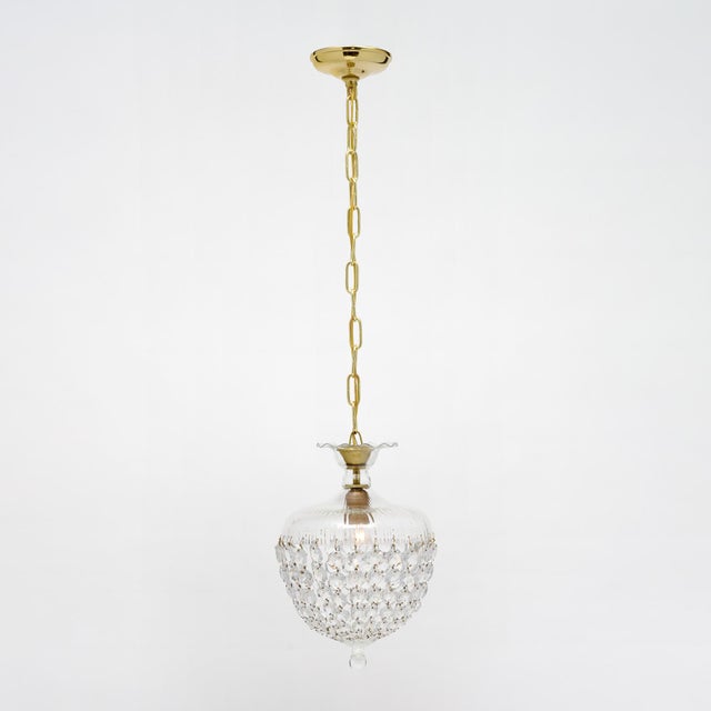 French pendant fixture by Baccarat. This fixture features a hand engraved bell to which are attached a rich array of...