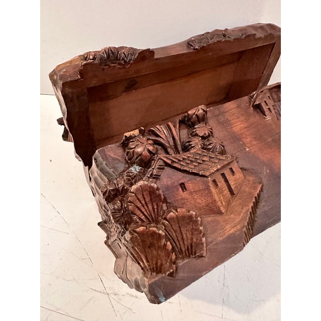 Brown Wood Carved Vintage Box For Sale - Image 8 of 12