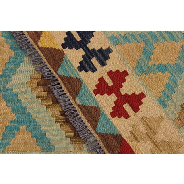 Textile Abstract Kilim Beige Brown Wool Rug - 5'2" X 6'10" For Sale - Image 7 of 7