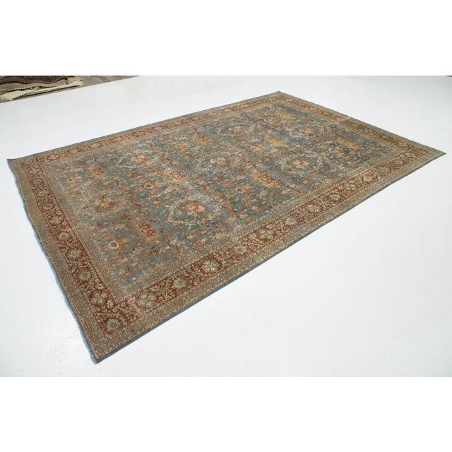 Persian Antique Classic Persian Tabriz Wool Rug in Blue With Floral Pattern For Sale - Image 3 of 11