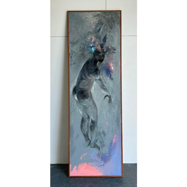 Textile Vintage 1980s Abstract Expressionism Oil on Canvas “Falling Man” Signed Tin Ly For Sale - Image 7 of 12