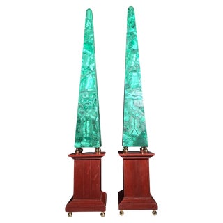 Large Malachite Obelisks with Red Jasper Base, 1950s, Set of 2 For Sale