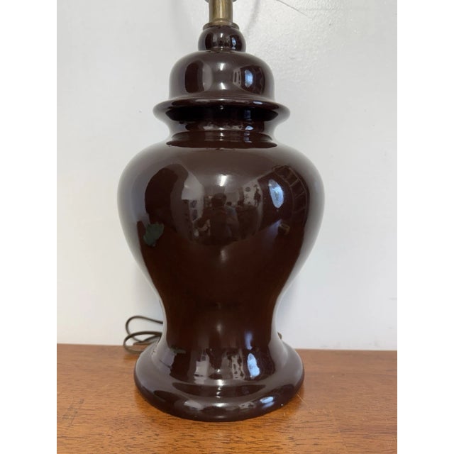 Pair Vintage Brown Ceramic Ginger Jar Table Lamps Hollywood Regency MCM Style For Sale - Image 10 of 16