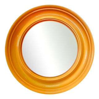 Pop Orange Round Mirror, 1970s For Sale
