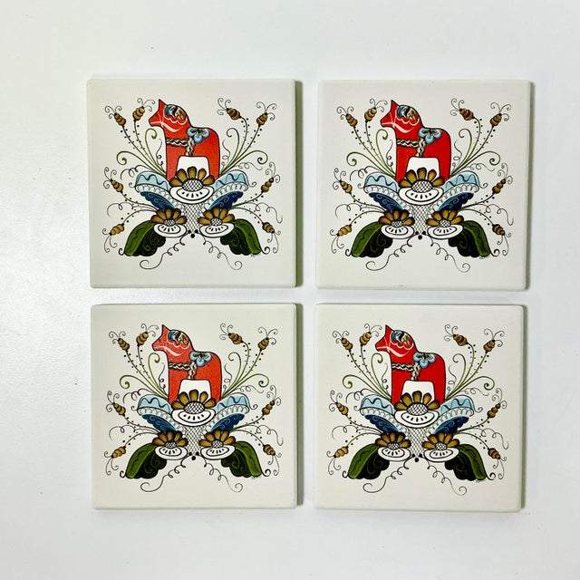 Gustavian (Swedish) Late 20th C Swedish Gustavian Boho Chic Dala Horse Coasters - Set of 4 For Sale - Image 3 of 10