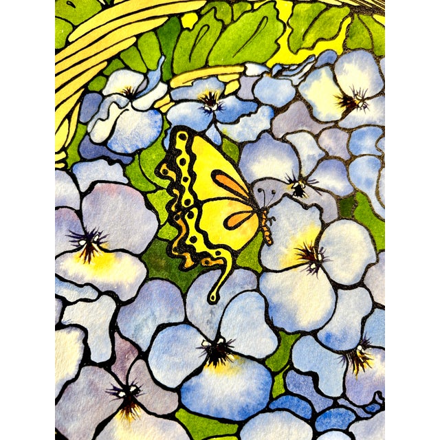 Giclee Print of Watercolor Painting “Basket of Violas” Ink and Wash For Sale - Image 10 of 12