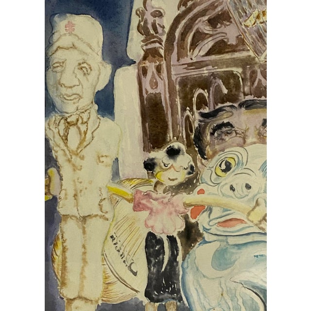 Richard Whalen (American, 1926-2009) "Jeffery's Toy's" Original Watercolor Painting c.1970s The artist uses a surreal...