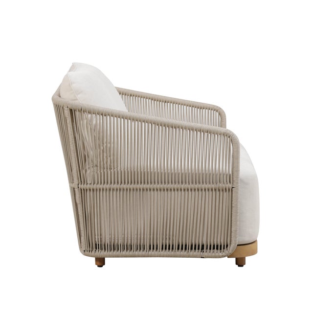 Wood Alpine Teak Wood Outdoor Arm Chair With Biege Rope Design For Sale - Image 7 of 8