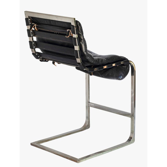 Pr. Of Vintage Rh Black Leather & Chrome Bar Stools For Sale - Image 18 of 18