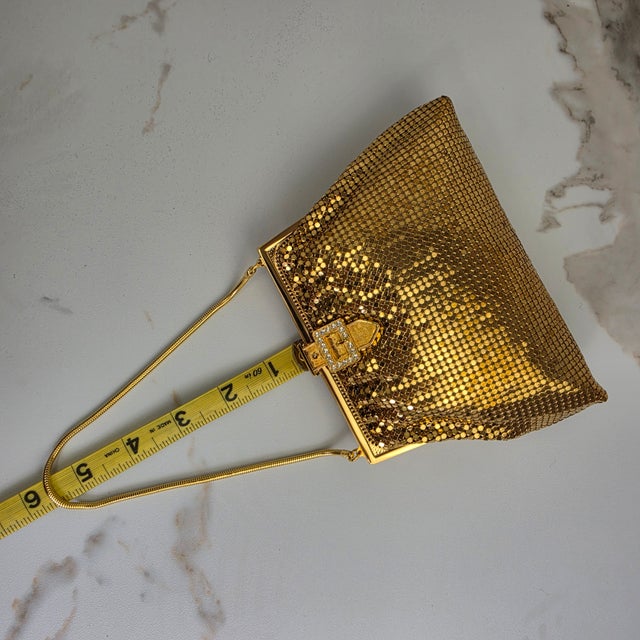 Mid 20th Century Whiting Davis Art Deco Rhinestone Clasp Hollywood Glam Gold Mesh Evening Bag For Sale - Image 18 of 18