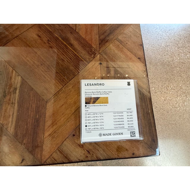 Wood Made Goods Lesandro Coffee Table 40" X 60" Banana Bark With Gold Raffia Base For Sale - Image 7 of 11