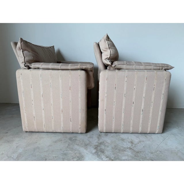 1980s Italian Postmodern Fully Upholstered Lounge Chairs on Casters – A Pair For Sale - Image 4 of 15