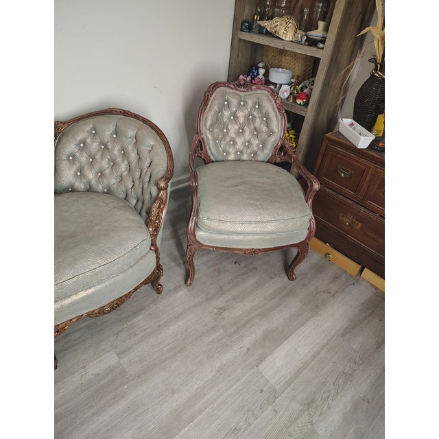 Antique Hand Carved Victorian Sofa and Chair For Sale - Image 15 of 17