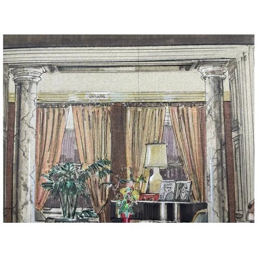 American Original Interiors Drawing on Paper by Interior Designer Margaret M Wilson, C 1989 For Sale - Image 3 of 4