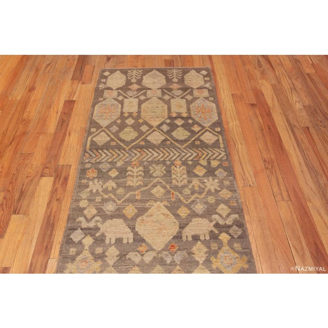 Charming Primitive Tribal Geometric Design Earthy Modern Hallway Runner Rug, Country of origin: Central Asia, Circa date:...