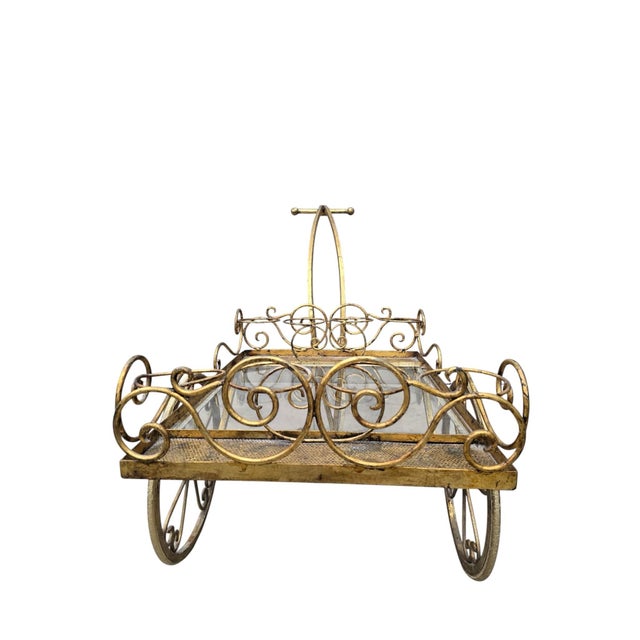 Mid 20th Century Hollywood Regency Gilt Iron Tea/Bar Cart on Wheels For Sale - Image 12 of 12