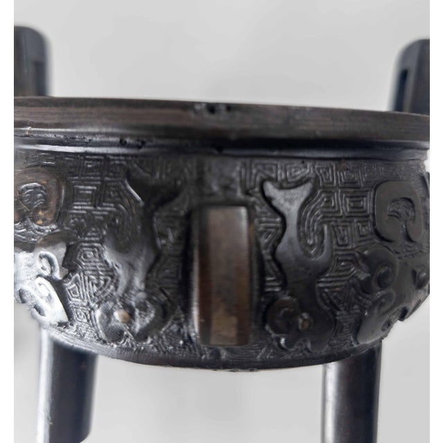 17-19th Century Chinese Cast Iron Censer With Bronze Inlay For Sale - Image 11 of 14