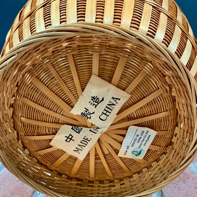 1970s Chinese Bamboo & Rattan Lidded Basket For Sale - Image 9 of 10